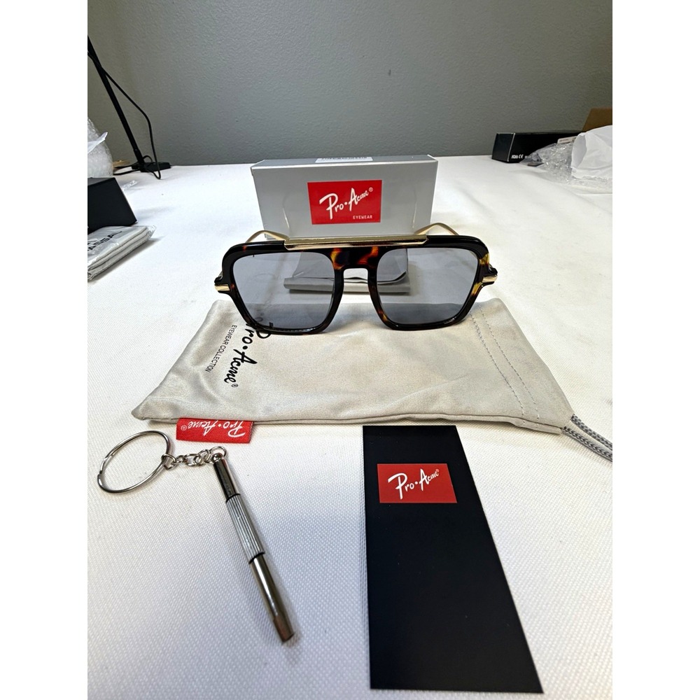 Pro Acme Men Square Sunglasses Tortoise Gold Frame Gray Tint Lens X004Y8G9ZZ